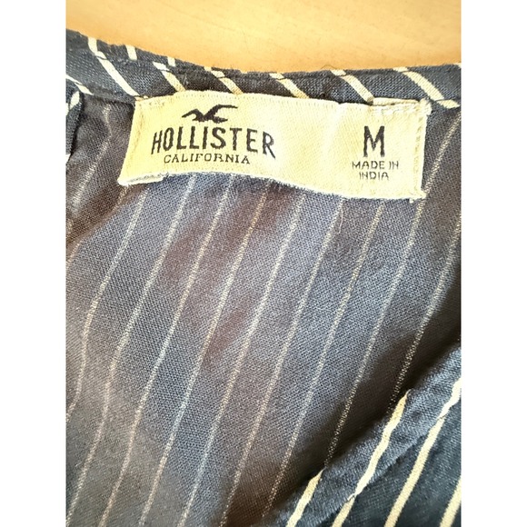 Hollister Navy White Pinstripe Midi Dress Tie Front Short Sleeve Womens Medium - Picture 8 of 8
